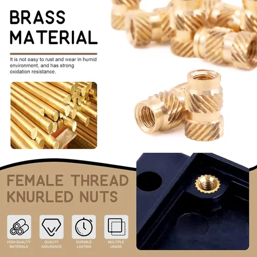Vista 4 de Tuercas de latón M4x10x6mm Tuercas de incrustación Tuerca de latón Tuercas moleteadas Tuercas roscadas Juego de calor Tuercas de inserción