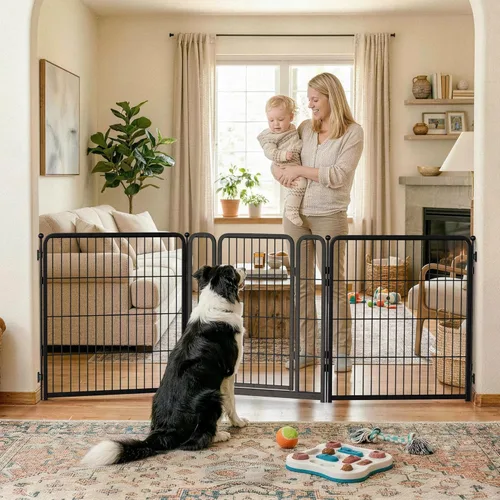 Vista 21 de FXW Puerta para perros extra ancha diseñada para uso en interiores, ancho ajustable de hasta 137 pulgadas de ancho