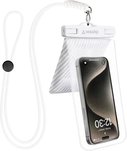 Vista 10 de Bolsa impermeable universal para teléfono [doble espacio] IPX8 bolsa seca con cordón para iPhone 16 15 14 13 12 Pro Max XS XR X Galaxy S25 S24 S23