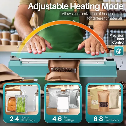 Vista 7 de Flexzion Selladora de impulso de 8 pulgadas (200 mm) de 300W con modo de calentamiento ajustable, sin necesidad de precalentamiento, selladora