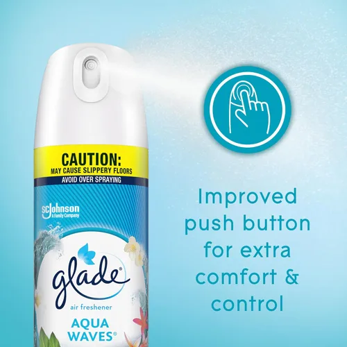 Vista 10 de Glade Ambientador en aerosol para habitación que combate el olor, Aqua Waves, 8.3 onzas, 2