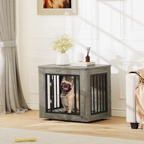 Vista 2 de YITAHOME Jaula para perros de 27.2 pulgadas de largo para perros medianos, jaula de fusión de madera de hierro 2 en 1 para interiores de hasta 30
