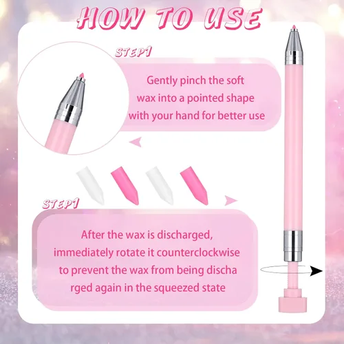 Vista 4 de Jutom 2 Pcs Diamond Painting Pen with 40 Pcs Diamond Painting Wax Pen Replacement Wax Glue Art Accessory and Tool Quickly Pick up Bead Gem for DIY