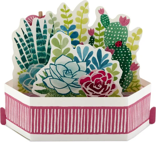 Vista 2 de Hallmark Tarjeta de cumpleaños desplegable para mamá (suculentas y flores que se pueden exhibir) (paquete de 2)