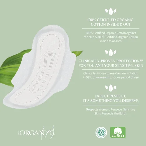 Vista 4 de Organyc Almohadillas femeninas de algodón orgánico 100% certificado, 10 cuentas (paquete de 6) (el embalaje puede variar)