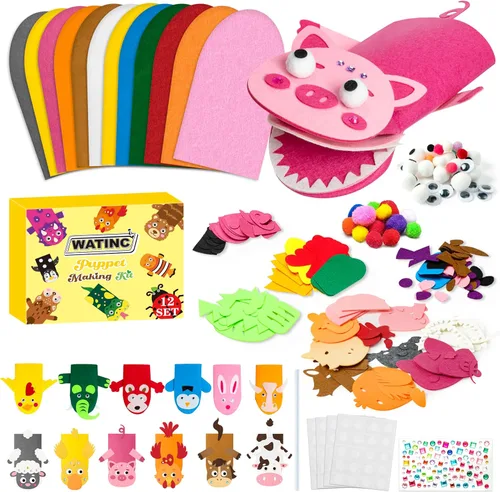 Vista 19 de WATINC Kit de fabricación de marionetas de mano de 12 piezas, calcetines de fieltro para manualidades, juguetes creativos de bricolaje para hacer