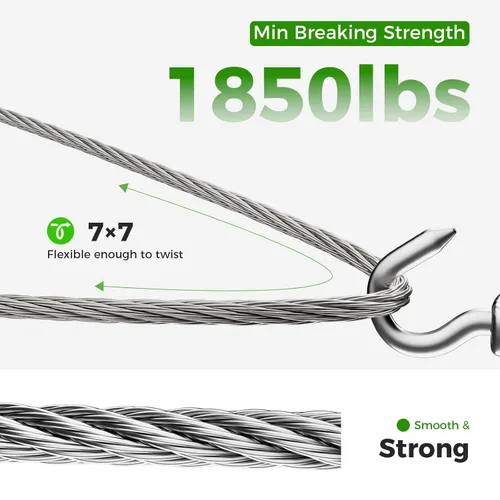 Vista 5 de WAYSKA Cable de acero inoxidable T316 de 1/8 pulgadas de 1000 pies, cable de avión con un cortador para valla, kit de barandilla de cable