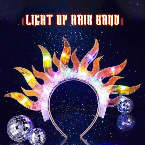 Vista 6 de Zoestar Diadema de llama iluminada, bandas para el pelo con luz LED, para fiesta, discoteca, disfraz, accesorio para el cabello para mujeres