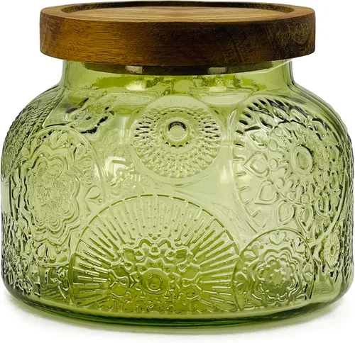 Vista 27 de Recipiente de almacenamiento de alimentos decorativo de vidrio ámbar con tapa hermética de madera 720 ml 2 piezas, recipientes de almacenamiento