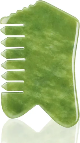 Peine de masaje de jade, herramienta de peine de masaje de cuero cabelludo de piedra de jade, herramienta Gua Sha facial para mandíbula e hinchazón,
