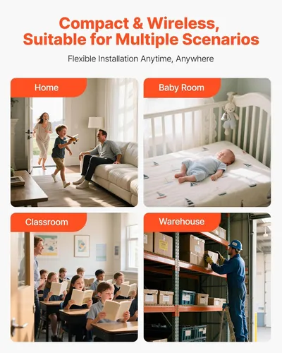 Vista 6 de VEVOR Kit de timbre inalámbrico, IP54 resistente al agua con rangos de hasta 1000 pies, 5 volúmenes ajustables, 48 tonos de llamada, fácil