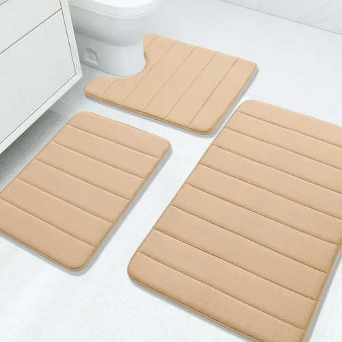 Vista 28 de Buganda - Juego de 3 alfombras de baño con espuma viscoelástica gruesa y suave, absorbentes, antideslizantes, lavables, distintos tamaños
