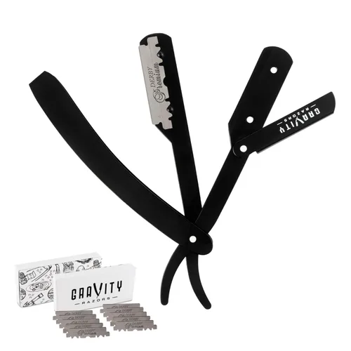Vista 17 de GRAVITY RAZORS Kit profesional de maquinilla de afeitar recta, ultra exposición, incluye 10 cuchillas premium, 0.079 in expuestas, algodón de azúcar