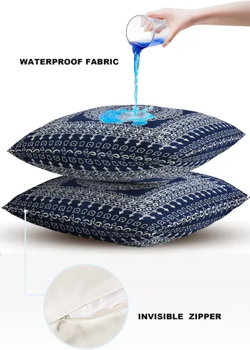 Vista 4 de Fundas de almohada impermeables para exteriores, 18 x 18 pulgadas, patrón de mandala hippie decorativas, fundas cuadradas para sofá, patio, jardín