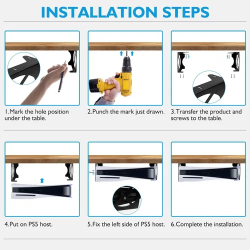 Vista 3 de Under Desk Holder for PS5, Stealth Mount for PS5, Metal Stand Compaitble with Playstation 5 Disc & Digital Edition Console