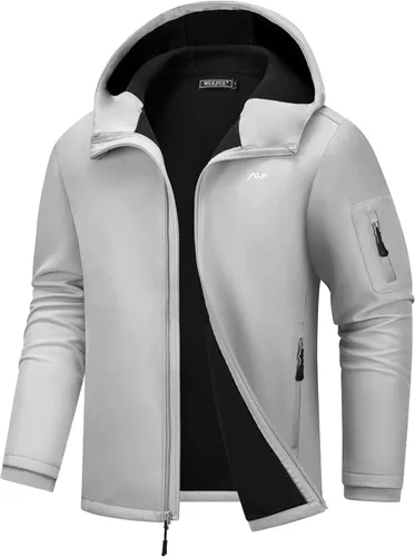 Vista 12 de WULFUL Chaqueta ligera Softshell para hombre, con forro polar, rompevientos, impermeable, suave, para senderismo al aire libre