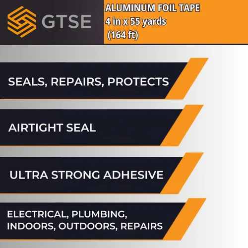 Vista 6 de GTSE Cinta de papel de aluminio, rollo de 4 pulgadas x 55 yardas (164 pies) de ancho, cinta metálica plateada ancha multiusos, ideal para HVAC