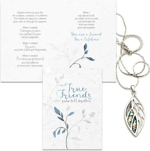 Smiling Wisdom - Tarjeta de felicitación de amistad para mujeres y collar de hoja - True Friends Grow Together - A Reason Season Lifetime Friend -