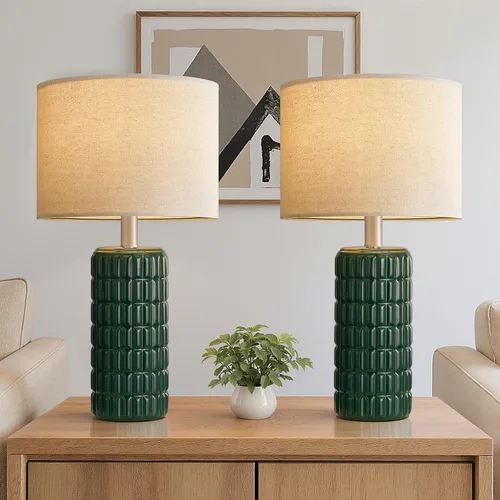 Vista 7 de Seealle Lámparas de mesa de cerámica modernas de 23" - Lámparas de mesa para sala de estar, lámparas de mesita de noche de estilo granja para Blanco
