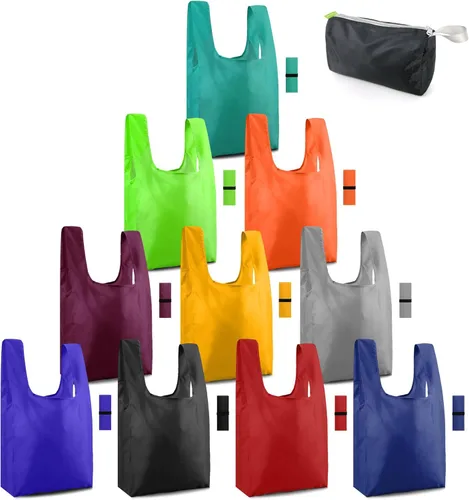 Vista 19 de BeeGreen Bolsas de comestibles reutilizables plegables, paquete de 12 bolsas grandes y bonitas, bolsa de regalo de tela lavable resistente con asas
