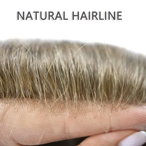 Vista 300 de Toupee - Sistemas de reemplazo de cabello para hombre, encaje frontal suizo, nudo blanqueado, pieza de cabello humano natural