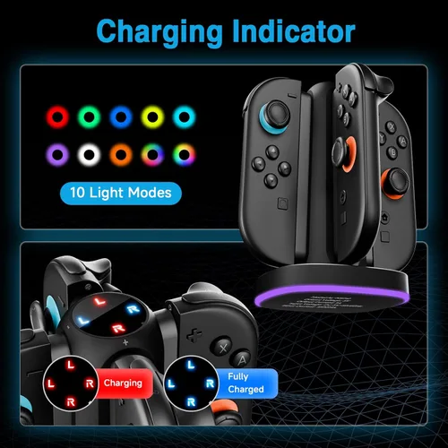 Vista 4 de Charging Dock for Nintendo Switch 2 Joycon - 4 in 1 Magnetic Charger Fast Controller Charging Station with RGB Lights, 3.3FT Charging Cable