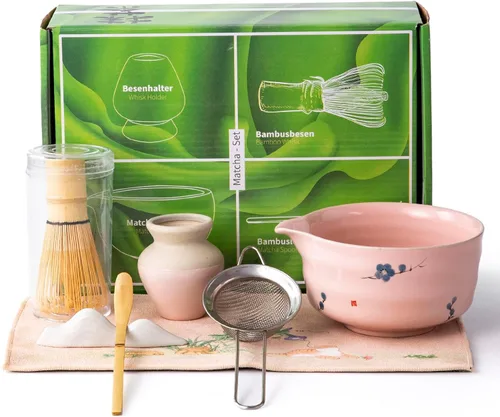 Juego de batidor de matcha, juego de matcha, incluye cuenco matcha, batidor y soporte de matcha, tamiz, cuchara, tapete de tela, regalo para los