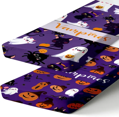 Vista 20 de Sábanas ajustadas personalizadas para cuna, 2 piezas, sábana blanca de Halloween con nombre de bebé, sábana de colchón para bebé, regalos