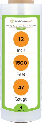 PSBM - Envoltura elástica para palés de alto rendimiento, paquete de 4 envolturas móviles de plástico de 12 pulgadas x 1500 pies, calibre 47,