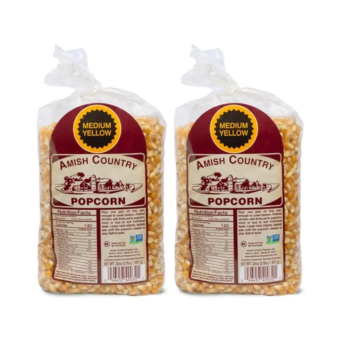 Amish Country Popcorn Bolsas de palomitas de maíz amarillas de 2 a 2 libras, anticuadas, sin OMG y sin gluten (4 libras en total)