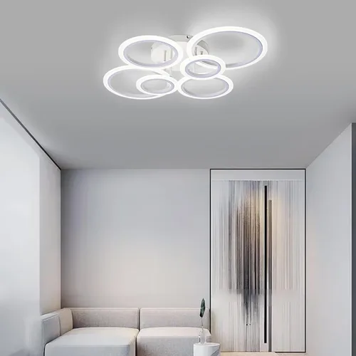 Vista 5 de Vikaey Lámpara de Techo LED Moderna de Montaje al Ras, 6 Anillos Blancos Lámpara de Techo Cerca del Techo, Lámpara de Iluminación para Sala de Estar