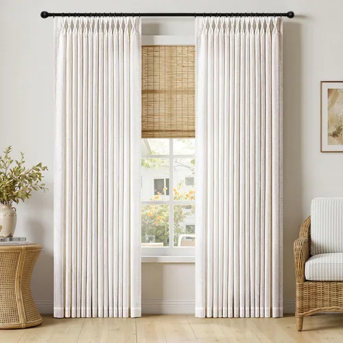MIULEE Cortinas de lino gruesas con pinzas plegadas de 96 pulgadas de largo, 2 paneles para sala de estar y dormitorio, cortinas de ventana Natural