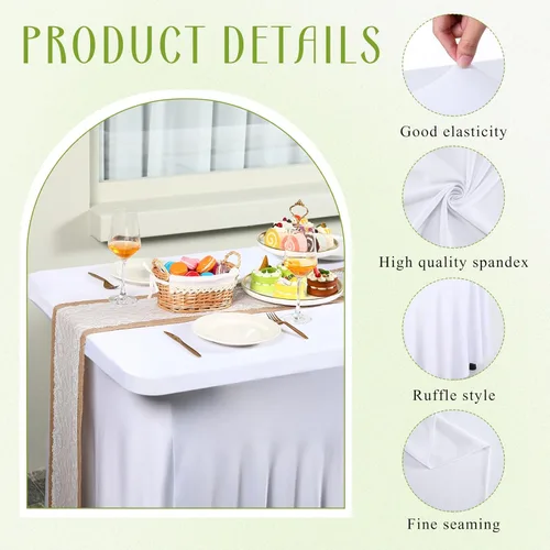 Vista 3 de Newwiee 3 piezas de falda de mesa de elastano para mesas rectangulares de 6 pies, mantel plegable de 6 pies, resistente a las arrugas, con volantes