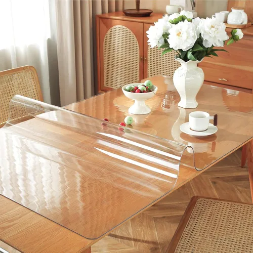 Vista 2 de Protector de mesa transparente de 12 x 28 pulgadas, cubierta de plástico de 0.059 in de grosor, protector de mesa transparente de PVC impermeable