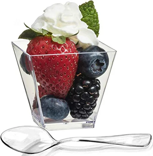 Vista 6 de Zappy elegante de 2 oz Square Mini tazas anteojos 2oz Claro, Tamaño Pequeño), diseño de cubeta de postre cuencos para aperitivos de postre