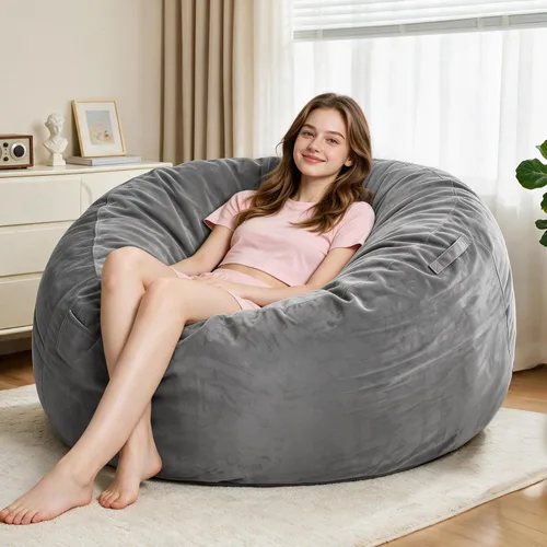 Sillón puff de 4 pies Sillón estilo puff grande de 4 pulgadas con relleno de espuma viscoelástica, sofá suave con funda de terciopelo holandés, Gris