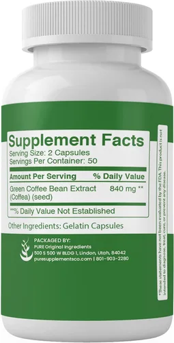 Vista 3 de PURE ORIGINAL INGREDIENTS Extracto de grano de café verde, (100 cápsulas) siempre puro, sin aditivos ni rellenos, verificado por laboratorio