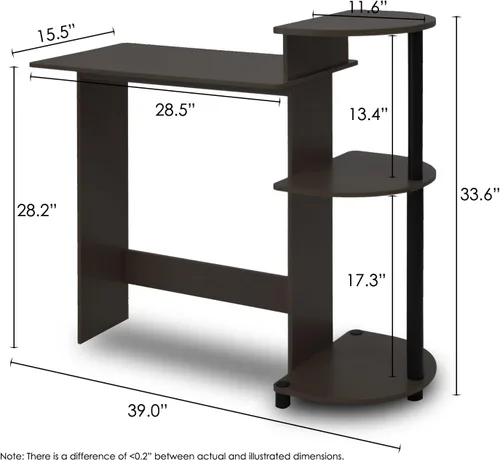 Vista 66 de Furinno - Escritorio compacto para computadora con estantes, Tablero de partículas, Marrón oscuro