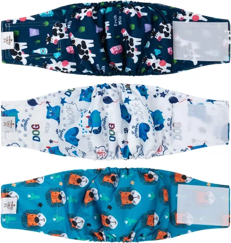 Vista 25 de CuteBone - Pañales lavables para perro macho, banda abdominal, paquete de 3 unidades, color negro, modelo DM54XS