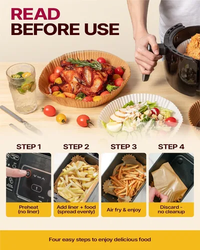 Vista 6 de Katbite Forros desechables para freidora de aire – Forros cuadrados antiadherentes de papel para freidora de aire de 8 pulgadas, papel pergamino sin