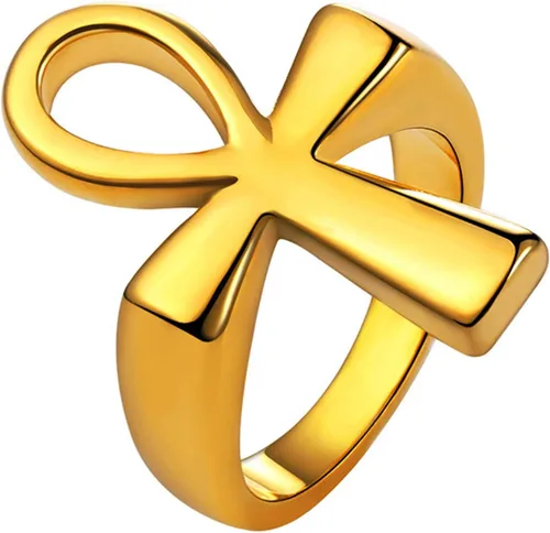 U7 Joyería Ankh Anillos Ojo de Ra Antiguo Egipcio Horus Anillo de Acero Inoxidable/Chapado en Oro/Color Negro Símbolo de Egipto Anillos para Hombres