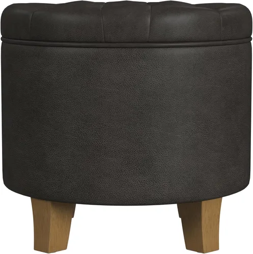 HomePop Decoración del hogar | Otomana reposapiés tapizada redonda de cuero sintético capitoné | Otomana con almacenamiento para sala de estar y