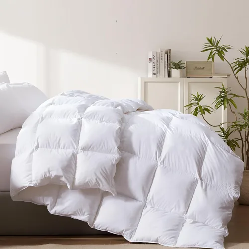Vista 12 de Edredón de plumas y plumón tamaño Queen, funda 100% algodón, relleno de edredón de plumas negras para todas las estaciones, ropa de cama de lujo