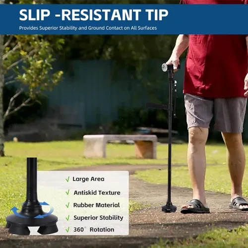 Vista 4 de Canehero Walking Cane，Smart Cane，Freedom Canes with Led Light and Emergency Alarm - Height Adjustable from 34.5 to 38.5 Inches, Suitable for The