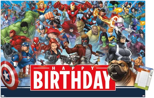 Vista 12 de Trends International Marvel - Póster de pared de feliz cumpleaños, 22.4 pulgadas de largo x 14.7 pulgadas, versión enmarcada en madera de granero