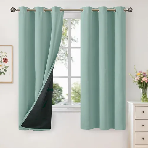 Vista 31 de YoungsTex - Cortinas 100% opacas para dormitorio, con aislamiento térmico y ojales, cortinas oscuras negras con capa pesada para ventana de sala