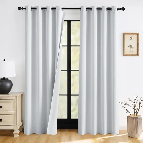 Vista 22 de RYB HOME Cortinas 100% opacas de 63 pulgadas de largo, aislamiento térmico, oscurecimiento total de la habitación, cortinas reductoras de ruido