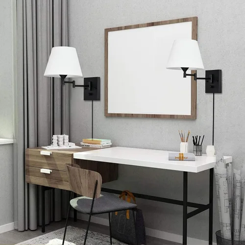 Vista 7 de Pauwer Juego de 2 apliques de pared enchufables con brazo oscilante con cable de enchufe y pantalla de tela, accesorios de pared para pasillo