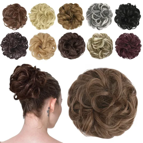 Vista 32 de FESHFEN Pieza de Cabello de Moño Desordenado - Extensiones de Coleteros de Moño de Cabello Ondulado Rizado Elástico Postizos Sintéticos para Mujeres