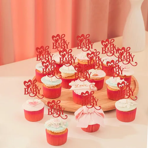 Vista 3 de 24 piezas de decoración para cupcakes con purpurina para el día de San Valentín, dulce amor, corazón, día de San Valentín, temática del día de San